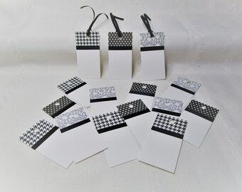 Black & White Gift tags with black ribbon ties. 15 handmade gift tags