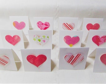 Set of 12 Mini heart Note Cards, gift tags