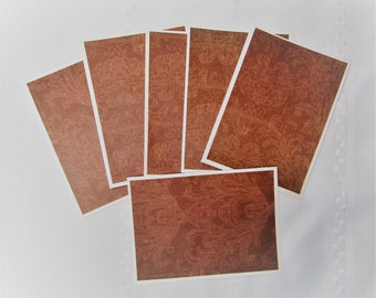 Flat note cards. Set of six. With or without envelopes. brown filligree design.