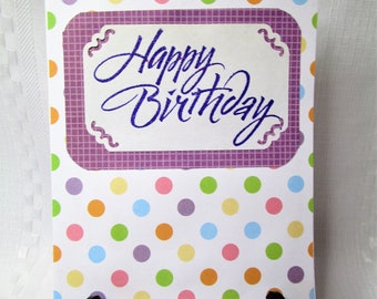 Handmade Happy Birthday card. Hand stamped and embossed. Layered paper. Blank inside, #9158