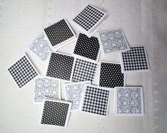 Set of 15 Mini Note Cards. Black and white on white cardstock. 2" X 2"