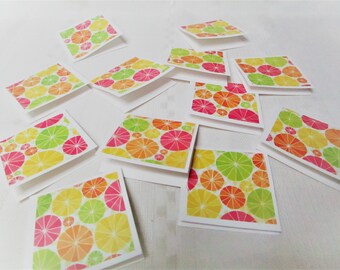 Set of 12 Mini Note Cards, gift tags. Fruit slices.