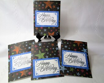 Handmade Happy Birthday card. Hand stamped and embossed. Layered paper. Blank inside, #9154