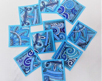 Set of 10 Abstract art flat tags. 2" X 2". Gift tags, Scrapbook inserts. OOAK Art tags