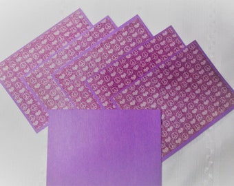 Flat note cards. Set of six. With or without envelopes. Purple note cards.