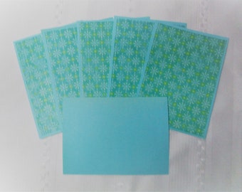 Flat note cards. Set of six. With or without envelopes. Teal & Green note cards.