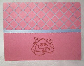 Piggy Card. Hand stamped & embossed blank inside.