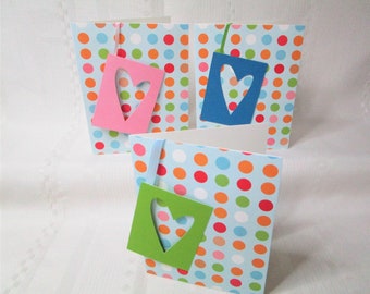 Set of 5 Handmade cards. Friendship card. Cut out heart with Polka-dots