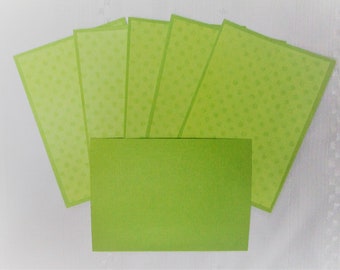 Flat note cards. Set of six. With or without envelopes. Lime green polka dot note cards.