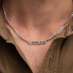 Name Necklace for Men Chain with Bar, Curb Chain Name Necklace, Custom Name Necklace, Cuban Chain Necklace, Gifts for Him