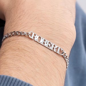 Custom Name Bracelet for Men – Personalized Cuban Chain ID Bracelet, Gift for Him, Boyfriend, Husband, Dad, Engraved Jewelry for Men