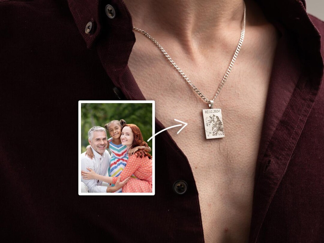 Engraved Photo Necklace - Personalized Cuban Chain Pendant - Etsy