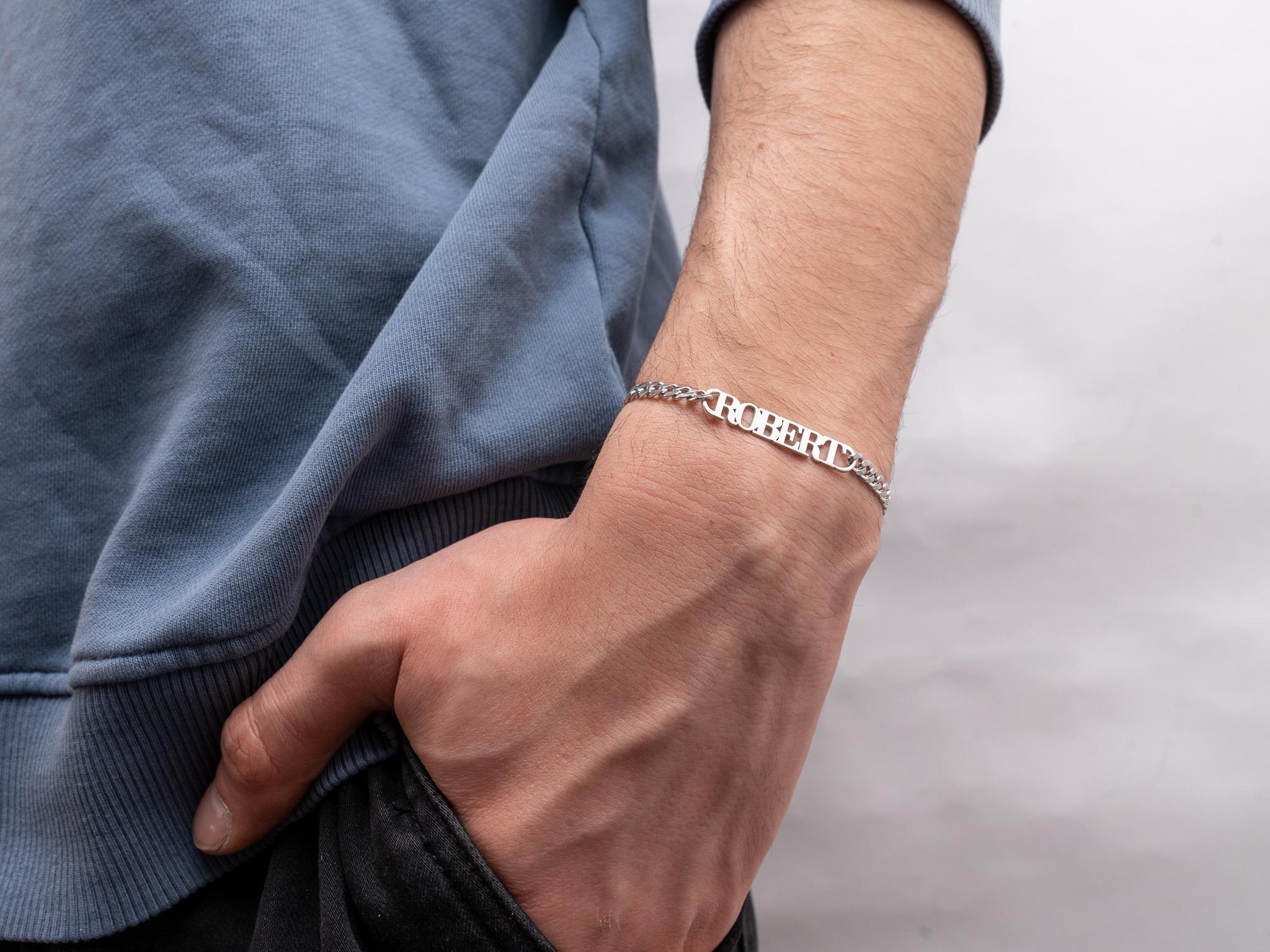 Mens Name Bracelet, Custom Curb Chain Jewelry for Him