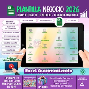 Plantilla Excel Negocio 2026 | Control Ventas Inventario Compras | Excel Finanzas Emprendedores | Registro Clientes Proveedores