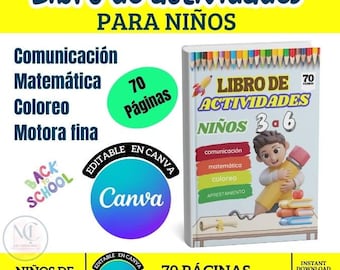 Children's Activity Book Ages 3-7 | Printable + Editable in Canva with PLR | Math, Communication + Fine Motor Skills Bonus: Dinosaur Coloring