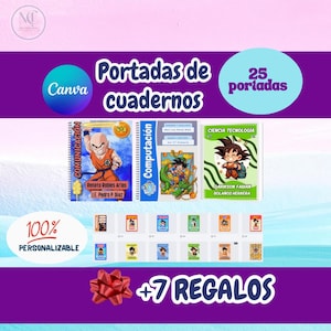 Portadas de Cuadernos Escolares Editable Canva | 25 Diseños Tema Anime | Kit Escolar Personalizable + Regalos etiqueta escolar/imprimible