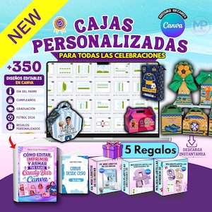 350+ Plantillas Cajas Editables Canva |Moldes Cumpleaños, Día del Padre,Día del Maestro,Regalos Personaliza, Party Favor Box Templates, Bono