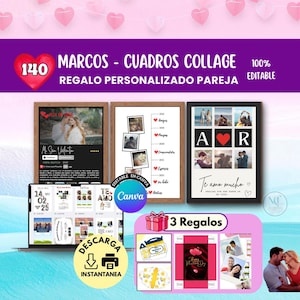 Regalo personalizzato per coppie | Cornici collage modificabili in Canva | Regalo d'amore digitale per fidanzato o foto di anniversario/coppia/amore