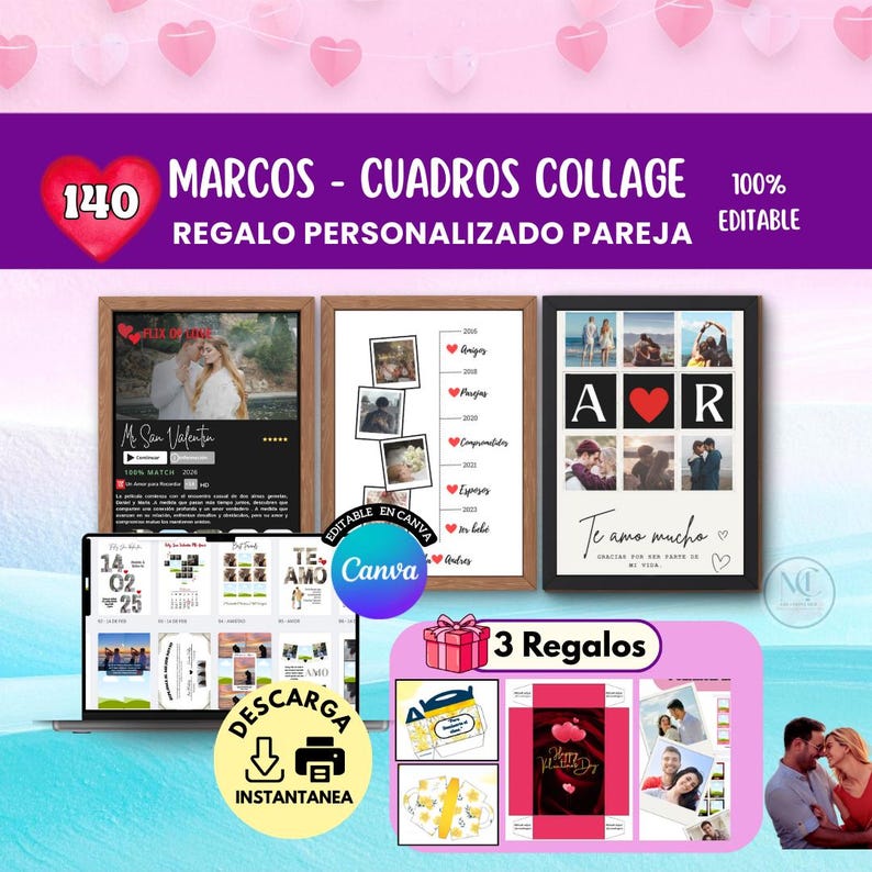 Regalo Personalizado para Parejas | Marcos collage Editables en Canva ...