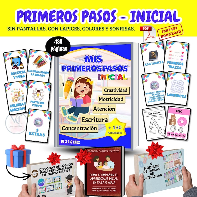 My First Steps | Activity Book for Children 3-6 Years Old | Motor Skills, Writing, and Attention | Printable PDF image 1