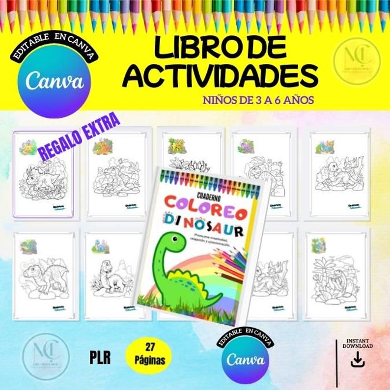May include: A collection of children's activity books featuring dinosaur coloring pages. The cover of the main book reads "Coloring Dinosaur" with a green dinosaur illustration. The books are designed for children aged 3 to 6 years old.