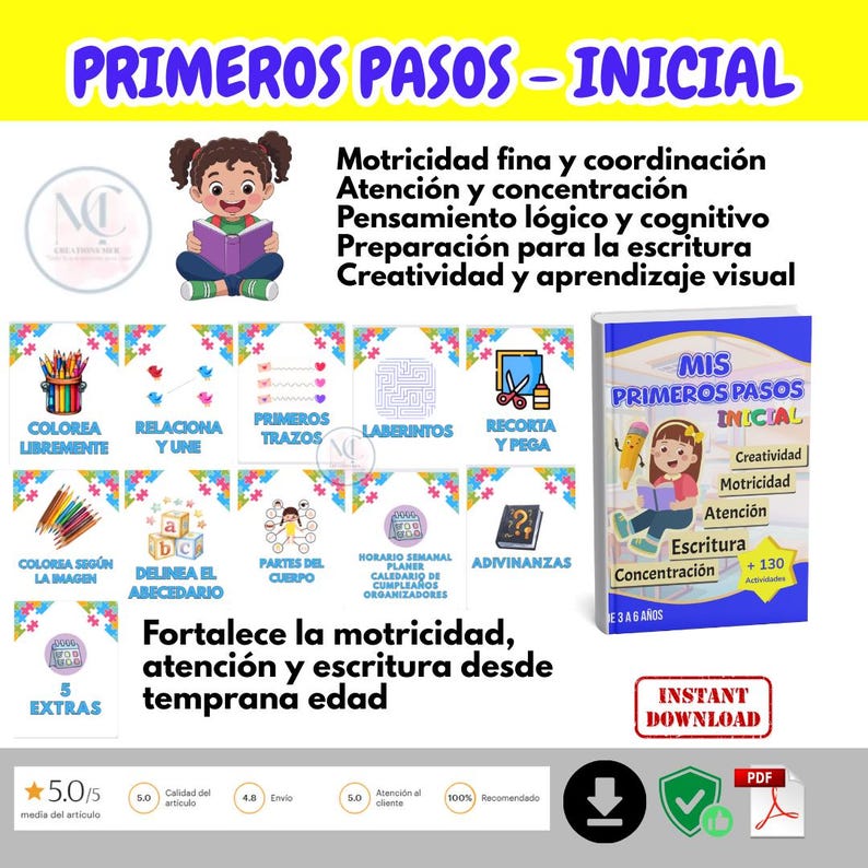 My First Steps | Activity Book for Children 3-6 Years Old | Motor Skills, Writing, and Attention | Printable PDF image 2