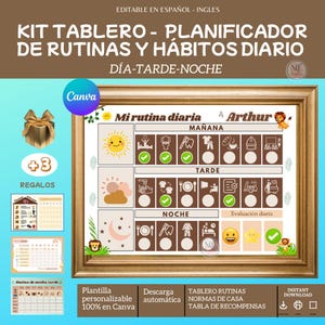 Daily Chores Template, Kids Routines, Organization, Planner, Spanish, Educational Printable, Digital Download, Routine Chart, Editable