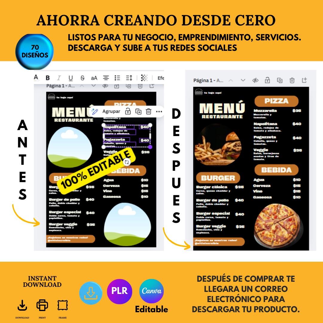 Customizable Editable Restaurant Menu List/digital Menu Template, Canva ...