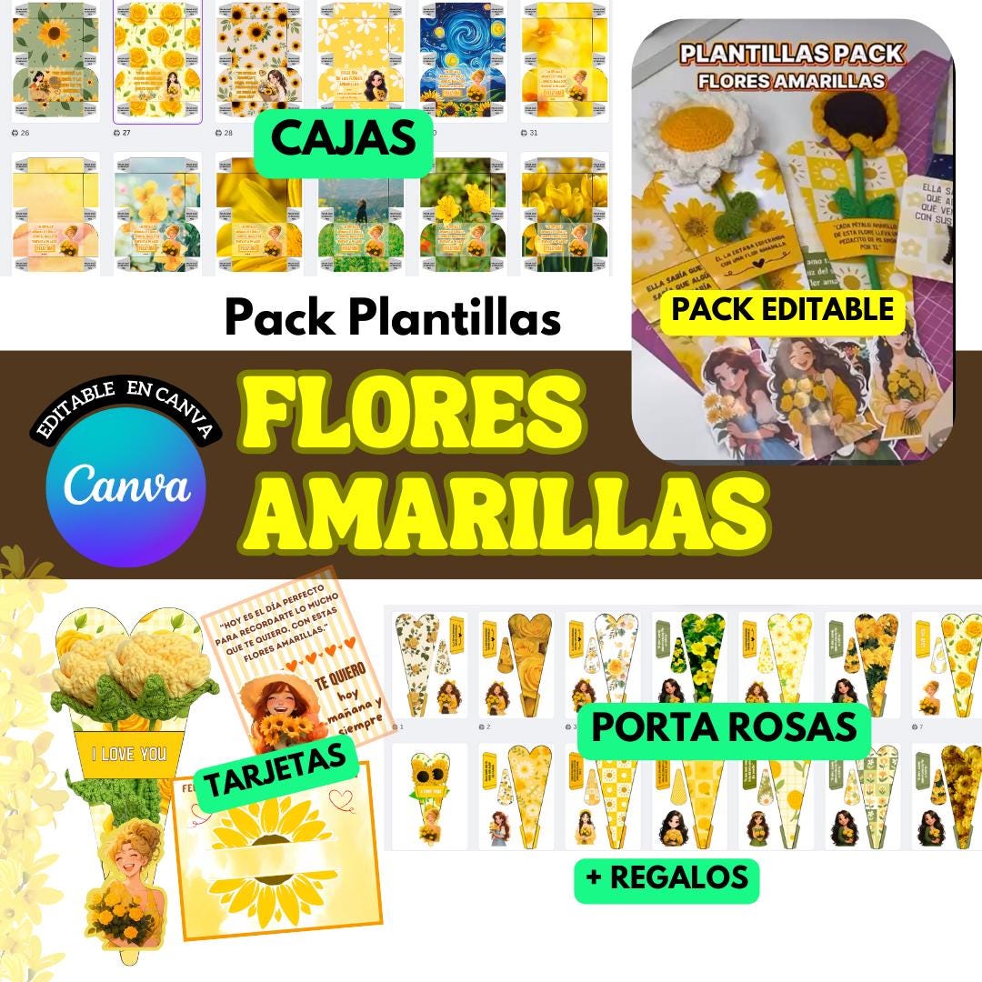 Flower Editable Inside Editable Yellow Flower Templates – Personalized Boxes, Flower Holders ...
