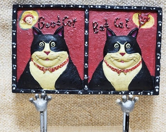 Towel Holder Rack Cats Good Cat Bad Cat Angel Devil Adorable Pier One Boho Decor