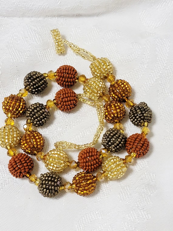 Handmade Glass Bead Necklace Vintage Brown Orange… - image 6
