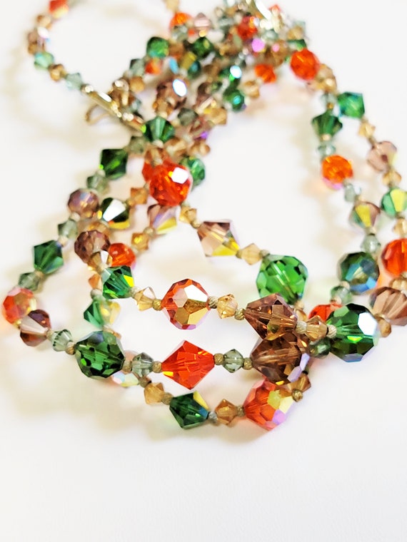 Multicolor Crystal Necklace 3 Strands AB Green Or… - image 1