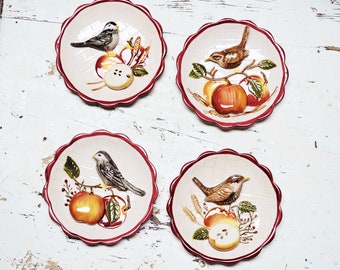 Set of 4 Mini Wall Plates Decor Birds Apples Lovely MWW Market