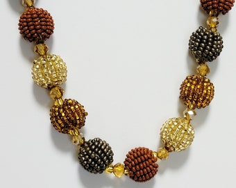 Handmade Glass Bead Necklace Vintage Brown Oranges Gorgeous! Sparkle Sparkle!!!!