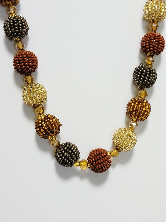 Handmade Glass Bead Necklace Vintage Brown Orange… - image 1