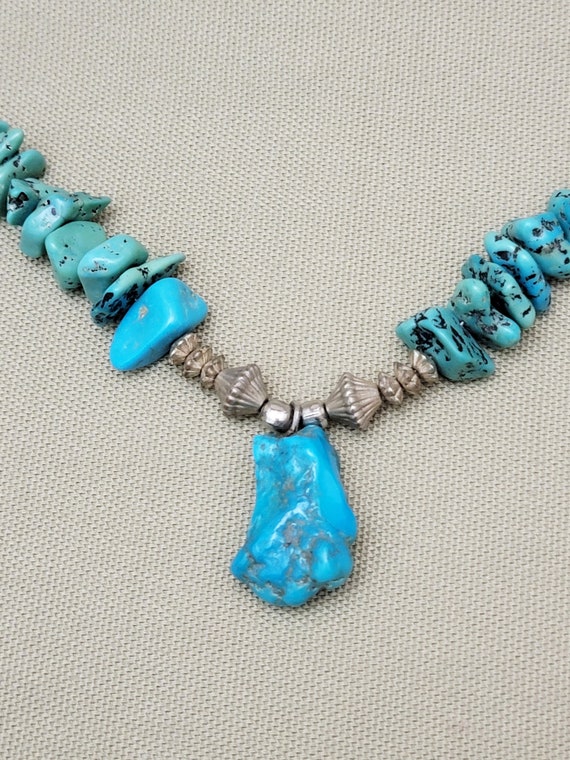 Turquoise Necklace Red Jasper Silver Pendant Sout… - image 2