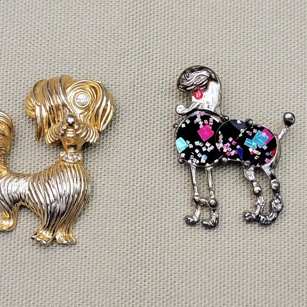 Dog Brooch Pin Lhasa Apso Poodle Confetti Lucite Gerry's 1950's - 1960's