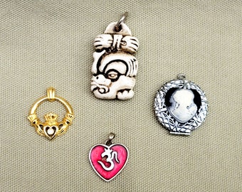 Lovely Pendants Claddagh, Mayan Figure, 925 Om Symbol and Cameo Locket - Choice