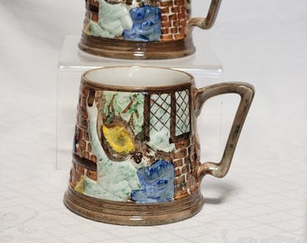 Set of 2 Hand Painted Mugs E Ed Radford England Pottery Pub Bar Scene Old England 1940's 743