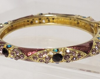 Bangle Bracelet Clamper Rhinestones Gold Brown Teal Blue