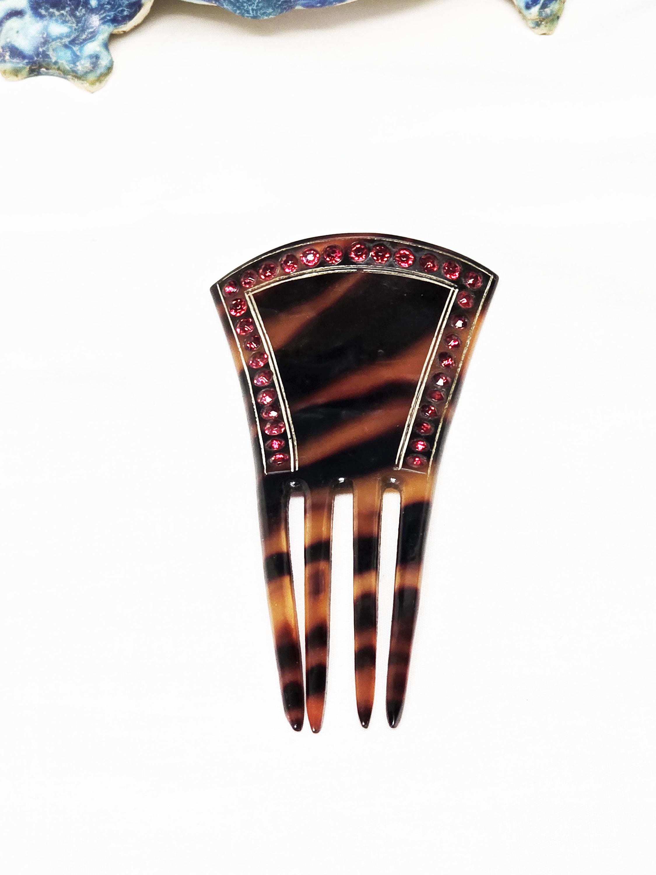 Vintage Faux Tortoiseshell Ruby Red Rhinestone Ornate Celluloid Comb Vintage Faux Tortoiseshell Ruby Red Rhinestone Ornate  main image 2