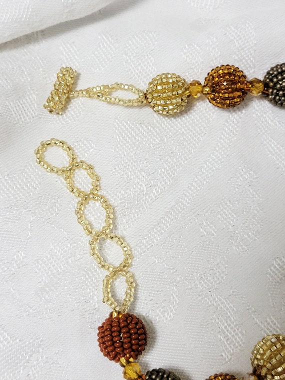 Handmade Glass Bead Necklace Vintage Brown Orange… - image 7