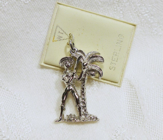 Sterling Silver Charm Man with Coconut Tree and C… - image 2