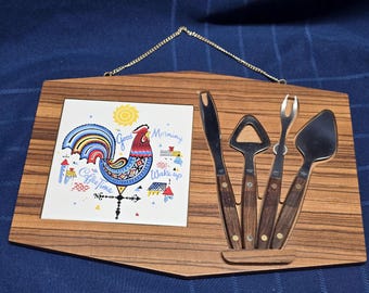 Juego de tablas de quesos con forma de gallo MCM, decoración de bar de los años 60, mini charcutería