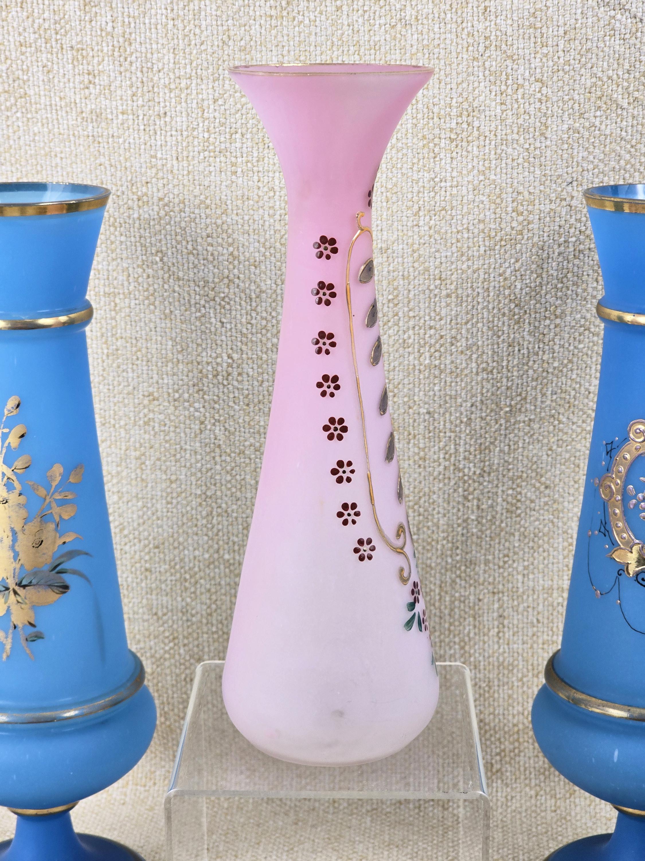 Buy Antique Pink Satin Glass Vase: Victorian Enamel & Gold Decor
