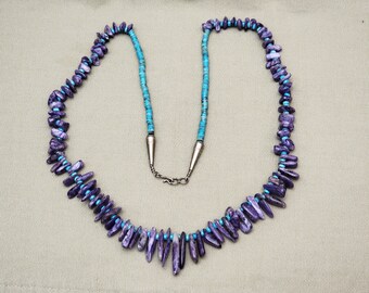 Long, Beautiful Amethyst and Tourquoise Necklace Tumbled Stones Gemstone Beads 28" Southwest