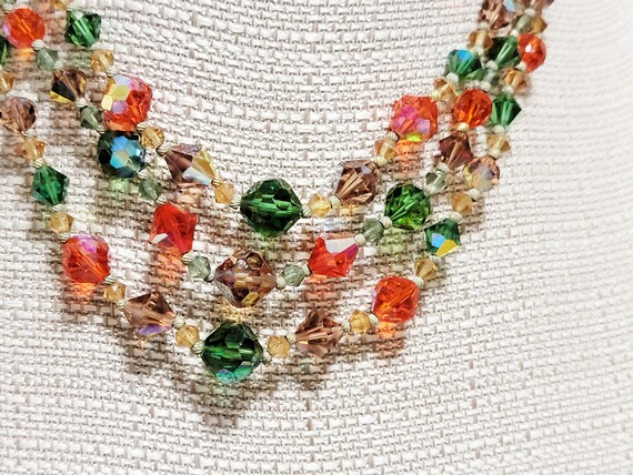 Multicolor Crystal Necklace 3 Strands AB Green Or… - image 4