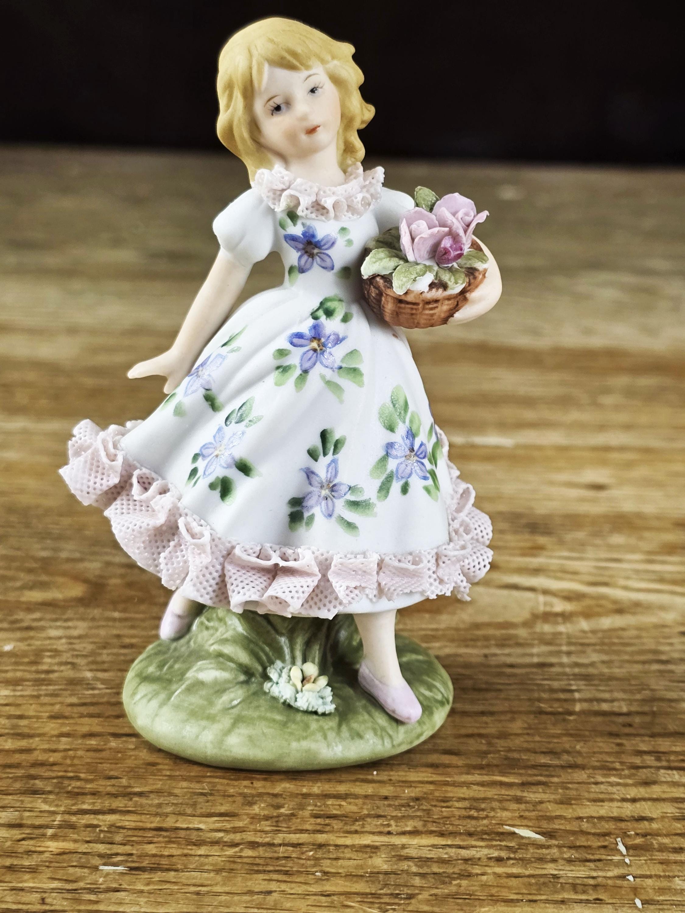 Porcelain Girl With Flower Basket Figurine - Etsy