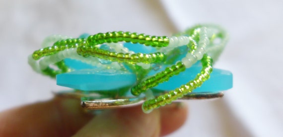 Blue Green Glass Pin Glass Beads Carolee Brooch P… - image 5