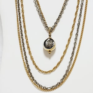 Vintage Multi-Strand Necklace with Spinner Gold Silver 1970&#39;s Tranquility
